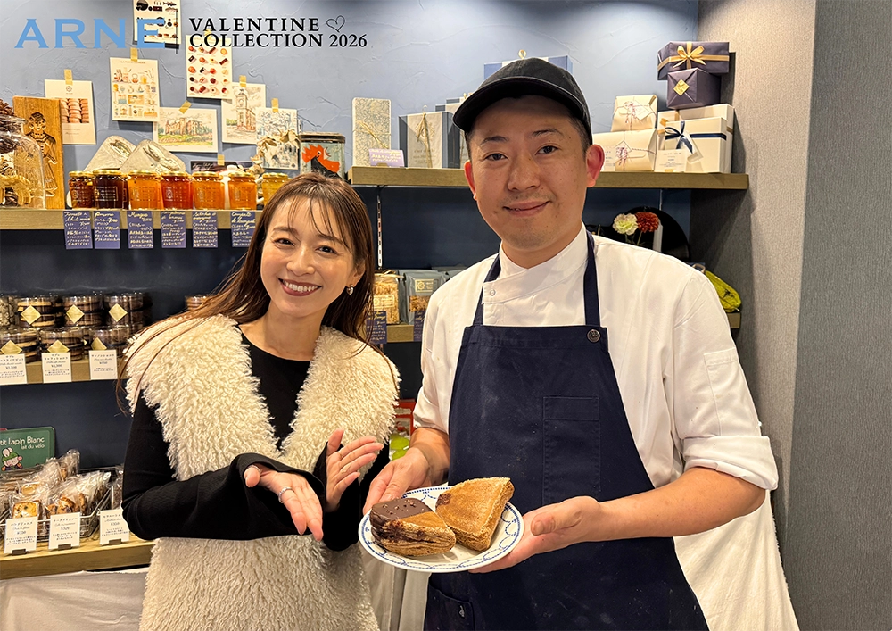 「パティスリー シェ・シシ」の西嶋一力オーナーシェフ（右）とARNEアンバサダー・伊藤舞アナウンサー